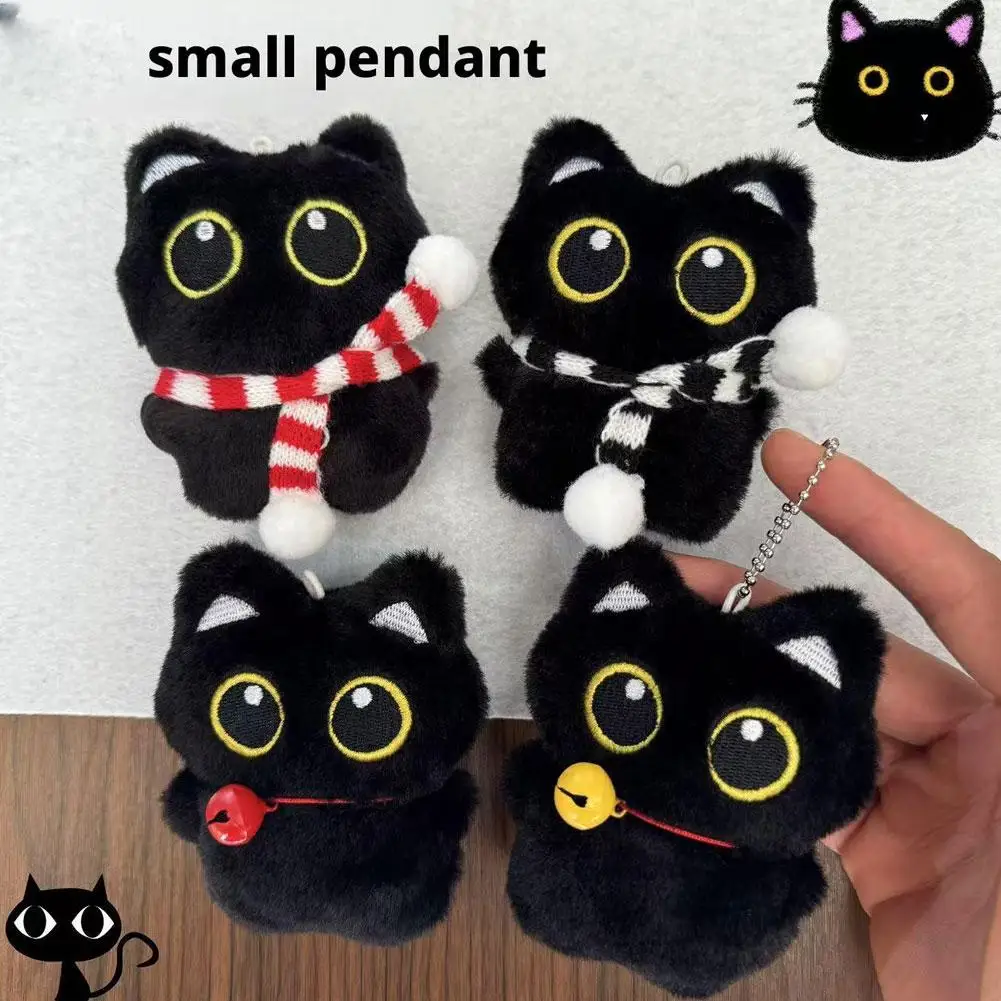 

Cute Black Cat Plush Keychain Soft Stuffed Toy Pendant for Christmas Tree Pendant Car Keys Backpack Decor 2025