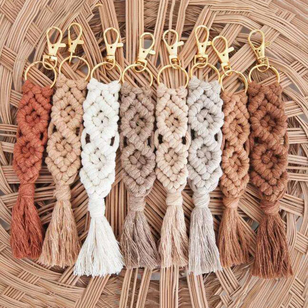 Hand knitted Tassels Keychain Pendants for Women Girl Brief Key Ring Handbag Decor Charms DIY Jewelry Gifts