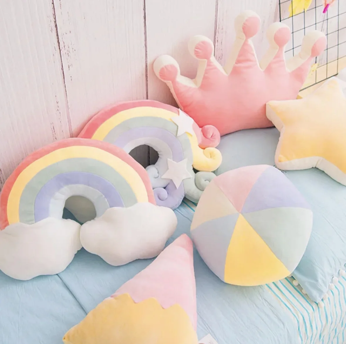 2027 Hot sale Candy Rainbow Lucky Cloud Star Moon Plush Pillow Colorful Crown Memeor Pillow Cushion Sofa Home Decoration Throw P