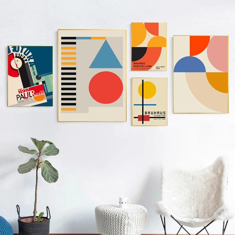 

Canvas Painting Retro Bauhaus Geometric Abstract Colorful Patterns Poster Prints Wall Art Vintage Pictures For Living Room Decor