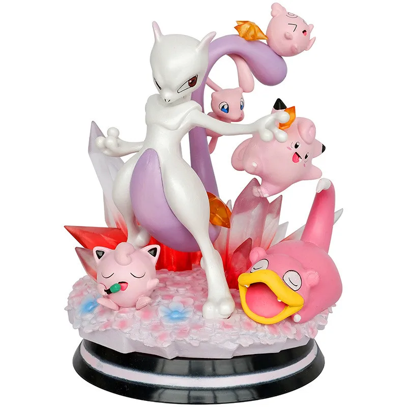 Anime Pokemon Evolution Form Mewtwo Slowpoke Figure Dolls Statue with LED Light Action Figurine Desktop Decoration Gifts