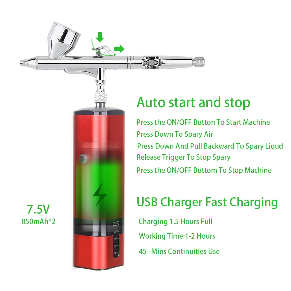 Cordless Airbrush Kit with Compressor Rechargeable Air Brush Gun Kit High Pressure Airbrush Painting Supplies Mini Airbrush Set