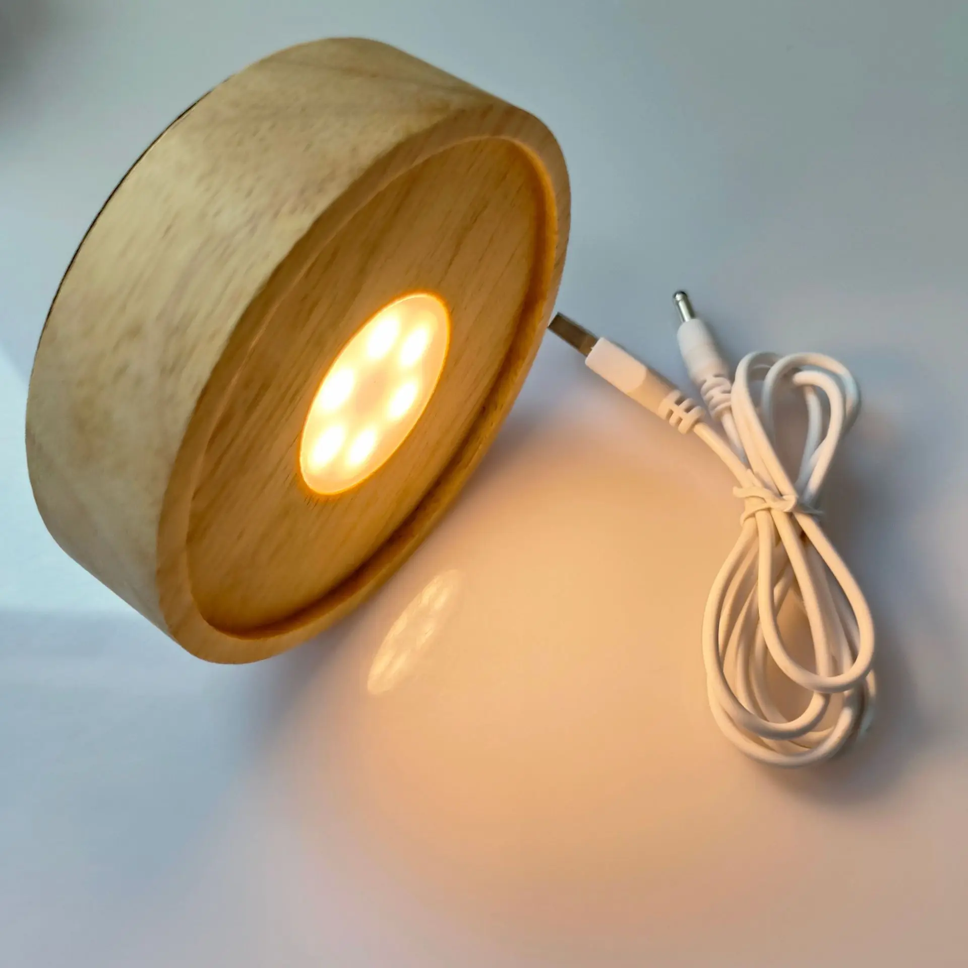 LED Night Light Base Luminous Wooden Base for DIY Aromatherapy Crystal Ornament