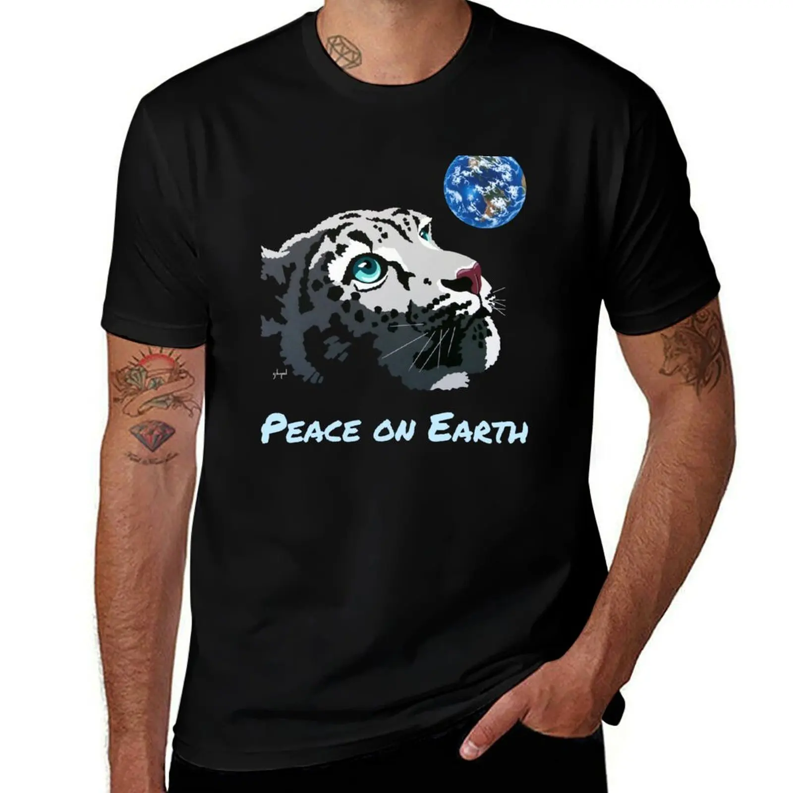 Peace on Earth Christmas snow leopard by Schim Schimmel T-Shirt Athletic Quick Dry T-Shirt for Men