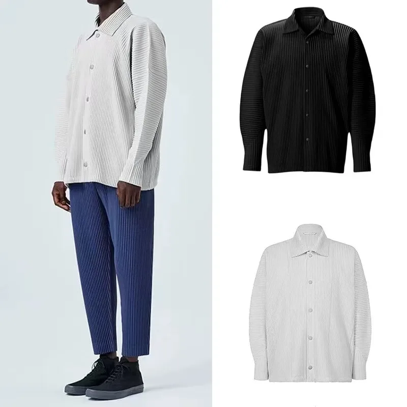 

Miyake Men's Jacket, Simple Lapel Long Sleeved Shirt, Hanging Down Shirt, Loose Korean Style Trendy Men's Clothing