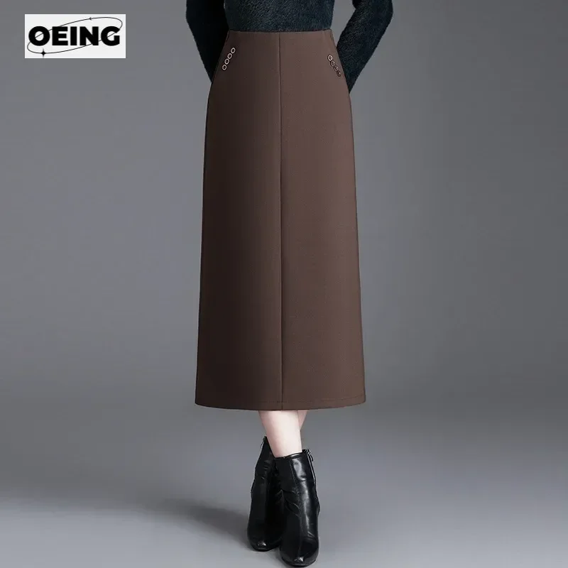 Women Fashion Simple High Waist Bodycon Straight Long Skirt Autumn Winter Office Lady Elegant Slim Soft Black Coffee Skirts 1820