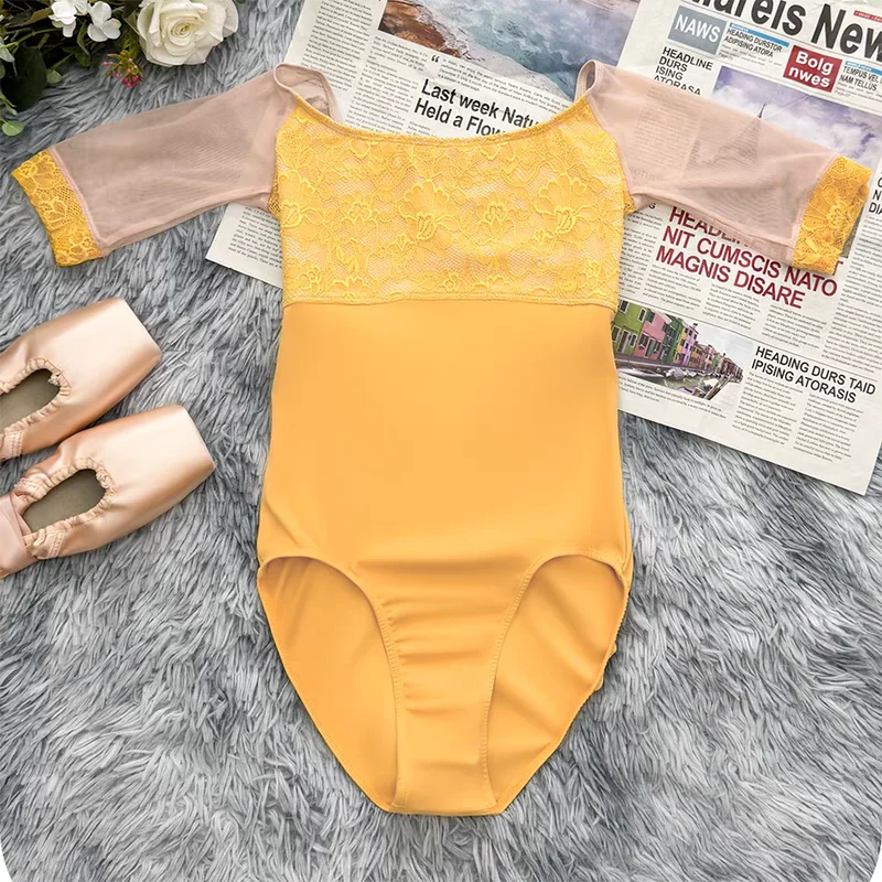 Ballet Leotard for Women Practice Clothes Embroidered Embroidered Mesh Gymnastics Tight Clothes Performance Adult Yoga Costume