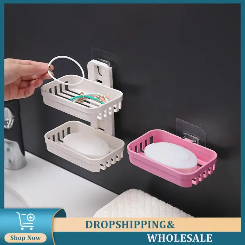 Bathroom Suction Cup Soap Dishes Multifunctional Drain Rack Sink Shelf Double Layer Bathroom Accessories Soap Rack Shelves