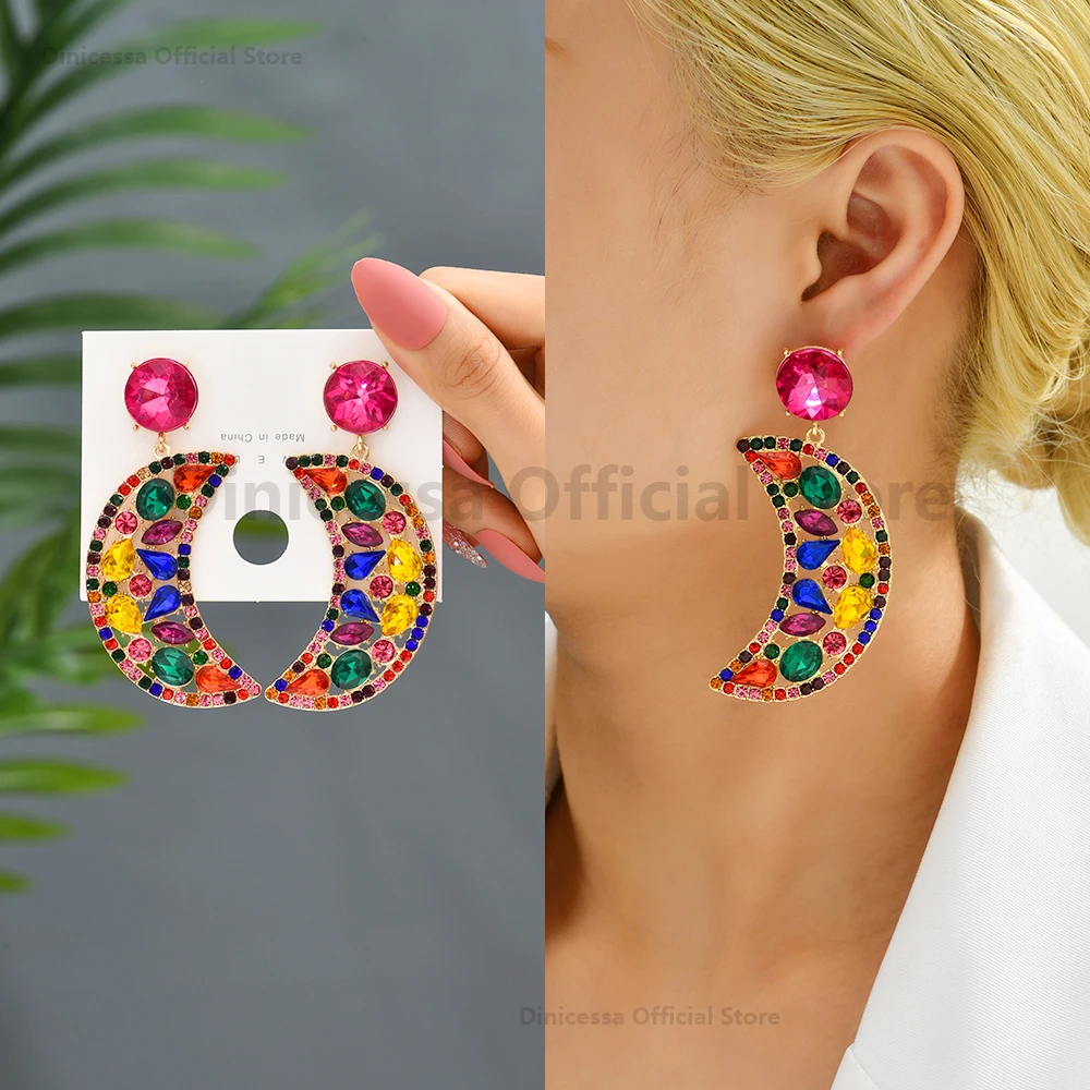 Fashion Multicolor Crystal Glamorous Decor Bride Unusual Wedding Party Jewelry Trend Luxury Design Dangle Earrings For Women