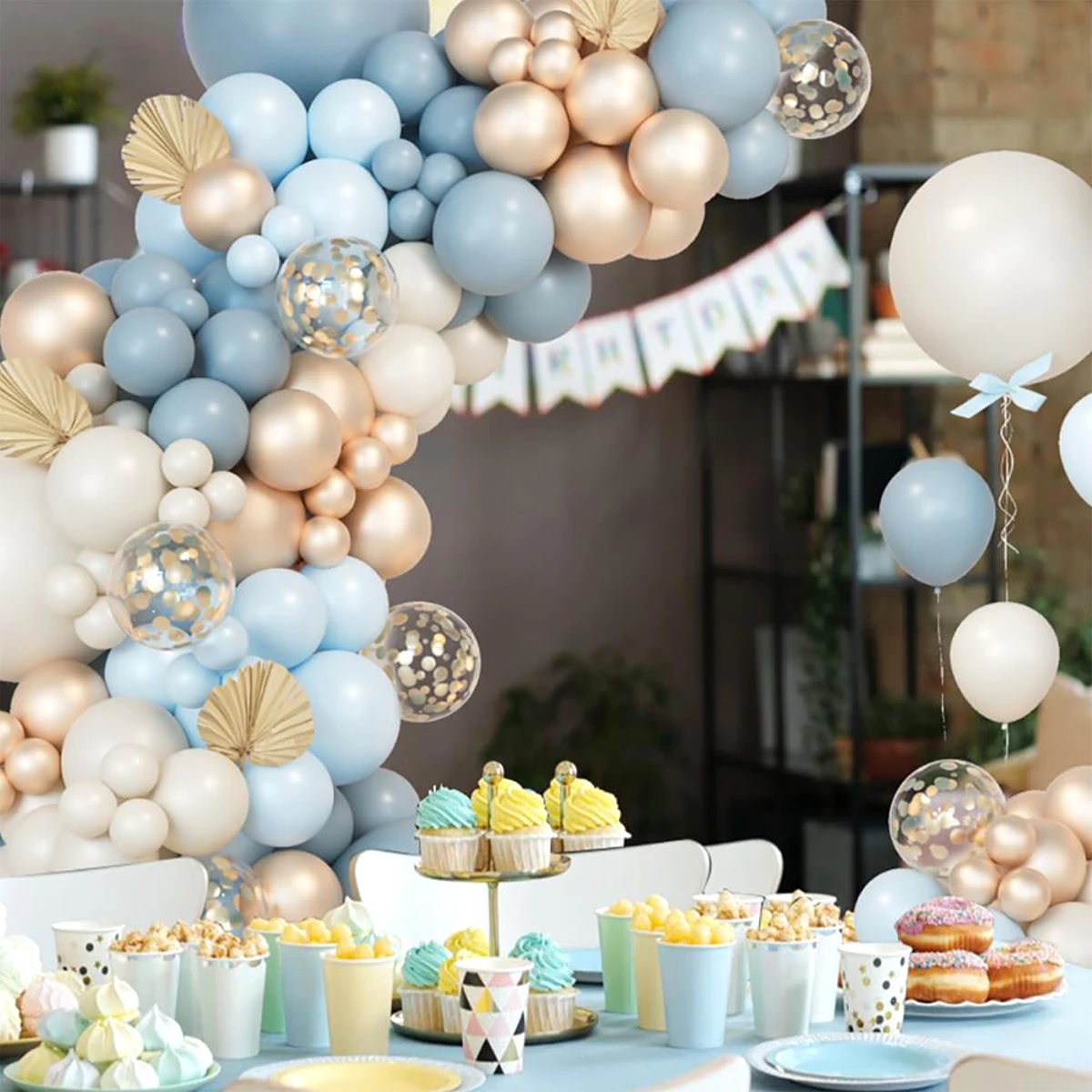 Balon Macarone biru lengkungan karangan bunga Kit pesta ulang tahun dekorasi lateks Foil balon pesta ulang tahun pernikahan pesta Baby Shower balon anak-anak