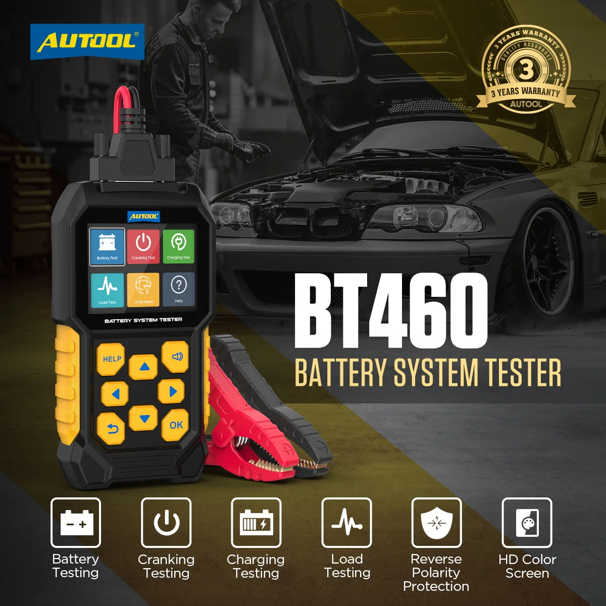 

AUTOOL BT460 Car Battery Tester 2.8-Inch Electric Vehicle Battery Tester 12v24v Battery Life Capacity Internal Resistance Tester