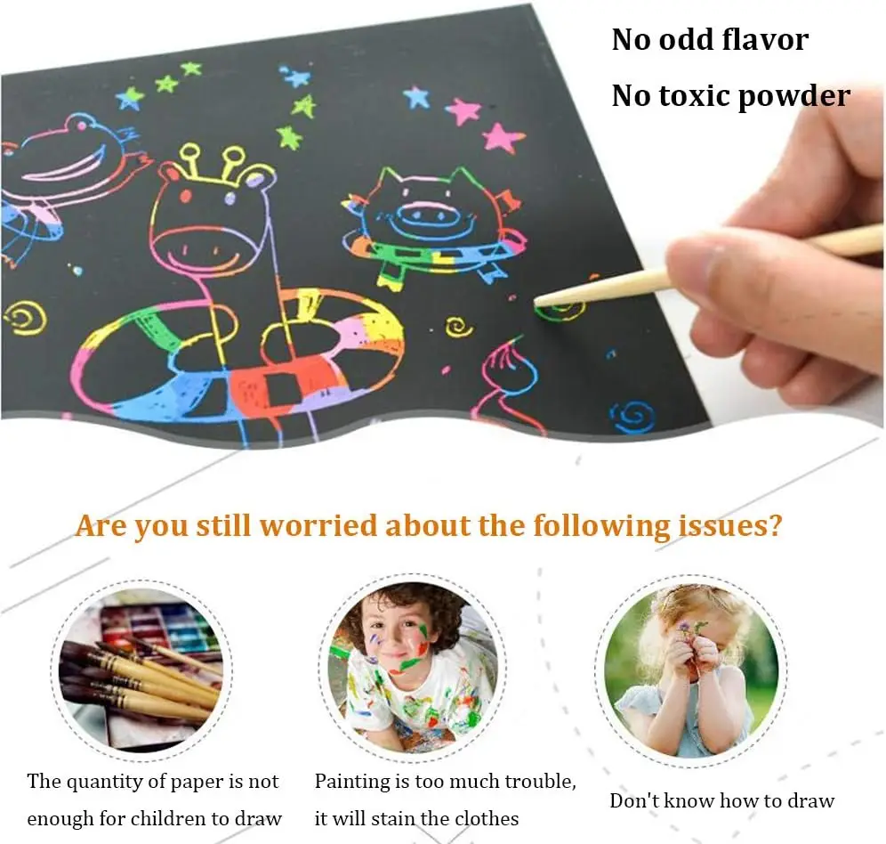 モンテッソーリスクラッチ絵画ノートスクラッチアート紙 DIY 子供マジックレインボーこする描画アート紙メモ帳文具おもちゃ