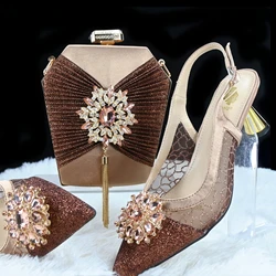 Doershow High Quality African Style Ladies Shoes And Bags Set Latest coffee Italian Shoes And Bag Set For Party HGH1-14