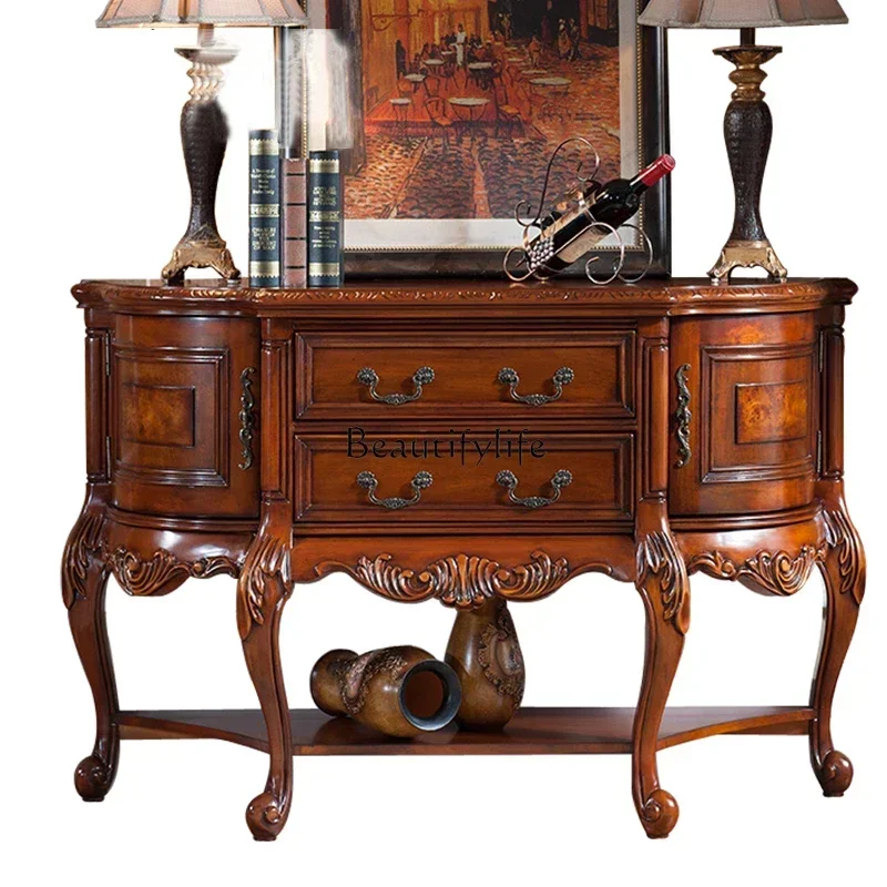 

23European solid wood entrance foyer American semi-round entrance table against the wall light luxury decorative cabinetL