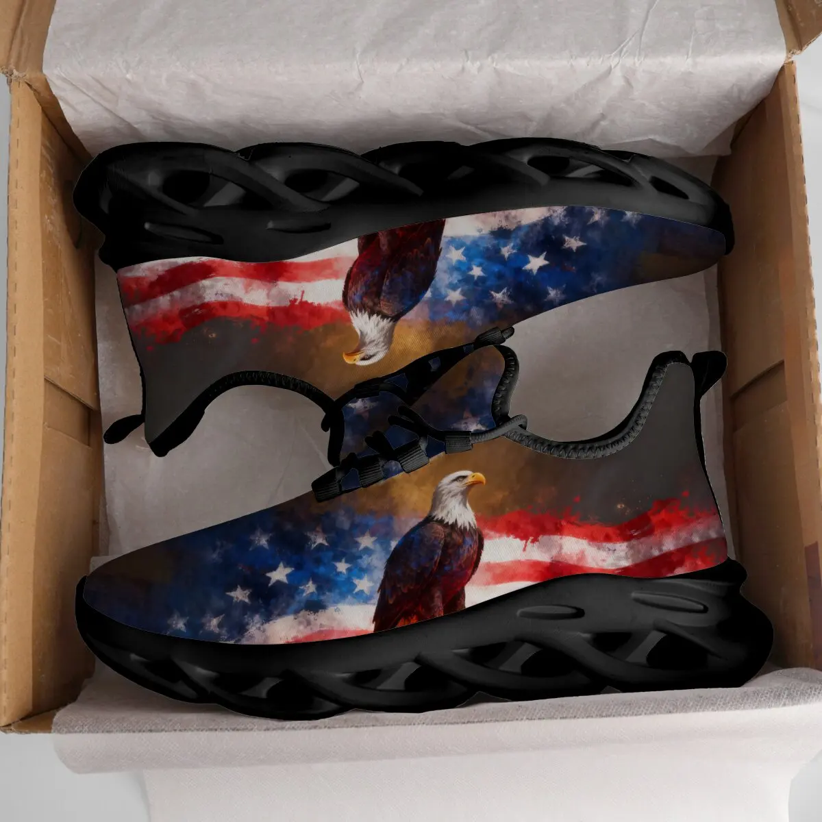 

Unisex Flat Casual Shoes with National Flag and Eagle Patterns Fashionable New Lace-up and Openwork Soft Sole Sports Shoes