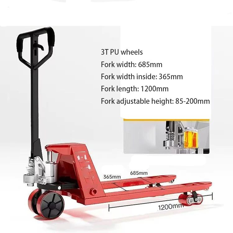 2026 new manual pallet truck, 3-ton pallet truck with nylon wheels, hydraulic forklift, manual pallet truck