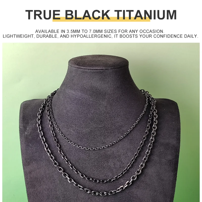 

Black Titanium 3.5mm Cut Rolo Chain Necklace - Fashionable Hypoallergenic Jewelry Accessory