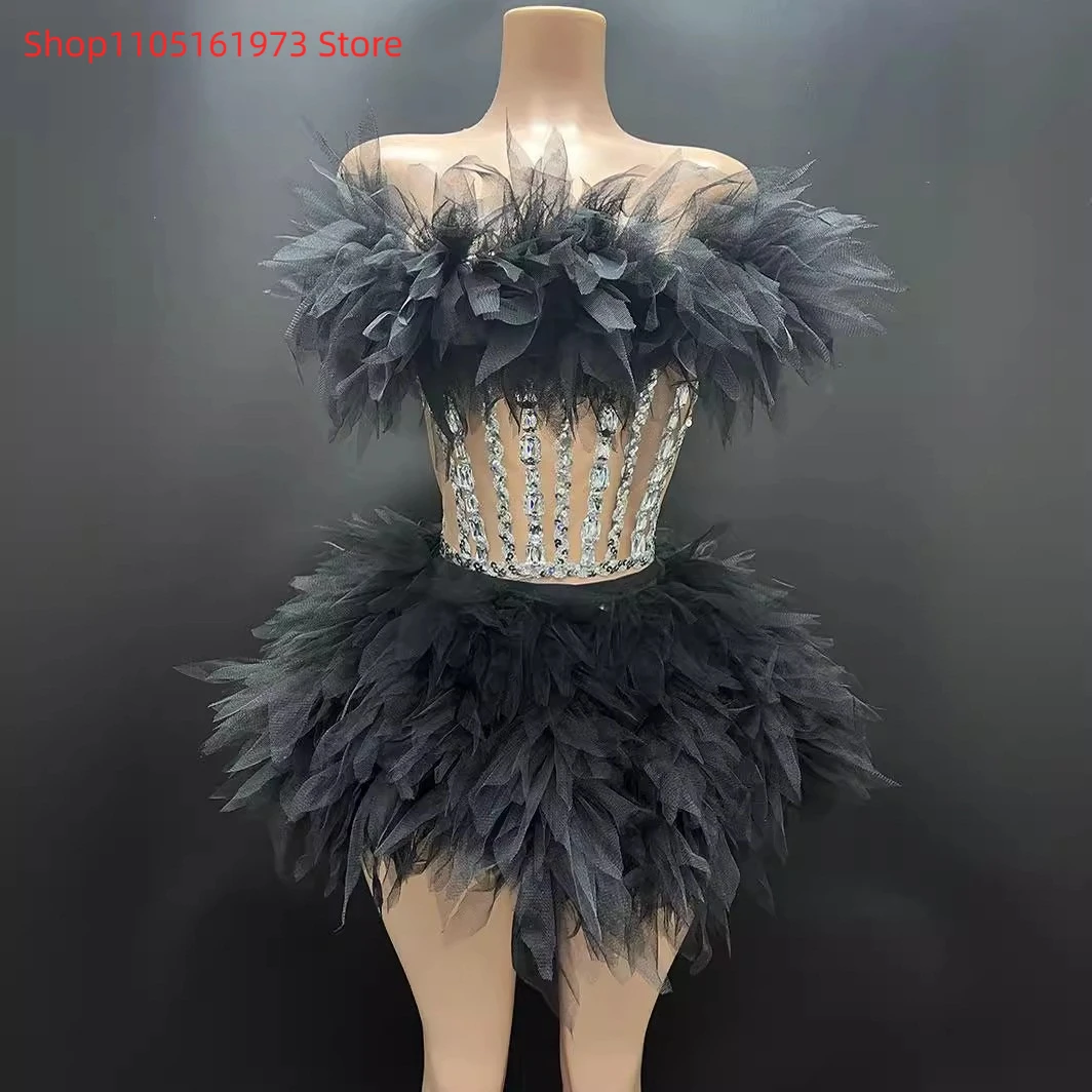 多層レースラインストーンウエストチュチュスカートキュートスイートイブニングドレスステージスカートGOGOパフォーマンスコスチュームカスタマイズ