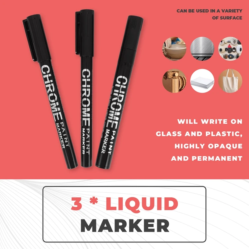 AU67-3Pcs مرآة فضية مجموعة أقلام خطاط (ماركر) علامات الطلاء القلم الفن الدائم مرآة فضية كروم ماركر 0.7/1/3 مللي متر #3