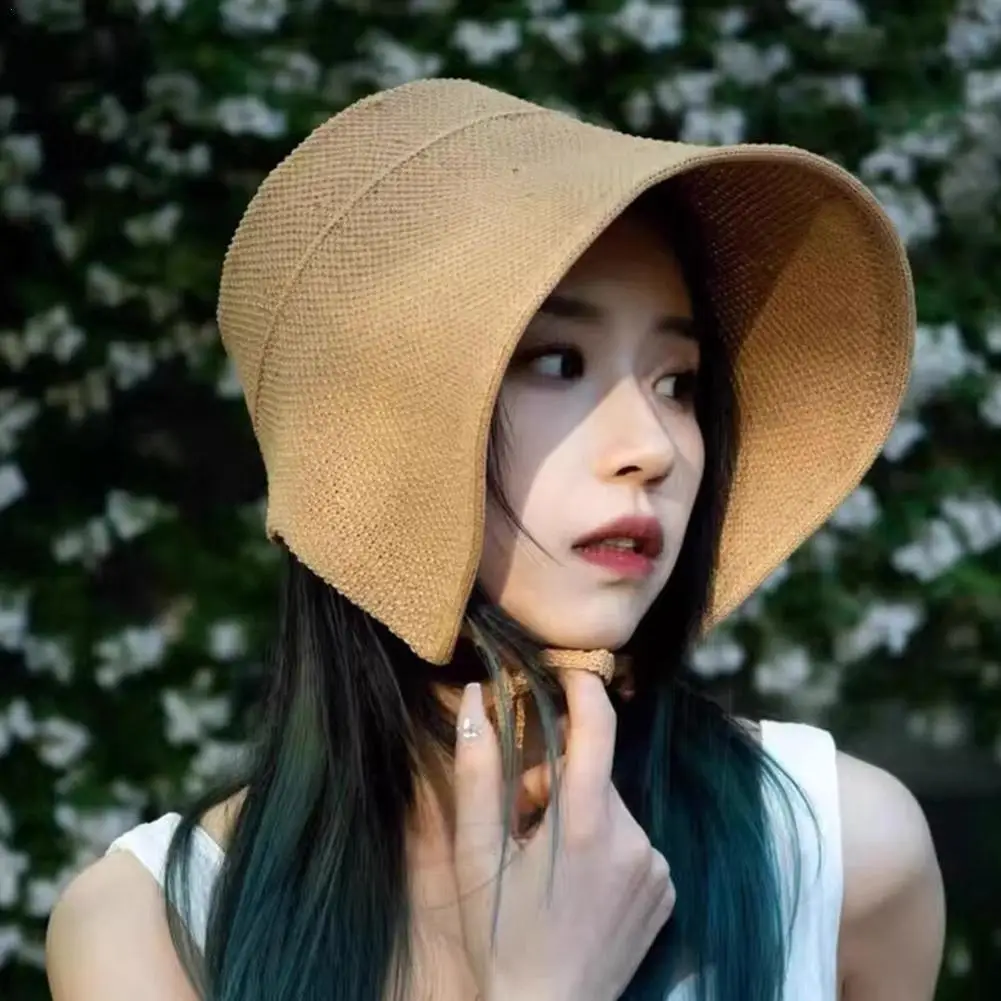 

Summer Straw Weaving Shade Hat Retro Cotton And Linen Lactation Big Eaves Sun Protection Cap For Women Girl Outdoor Cycling