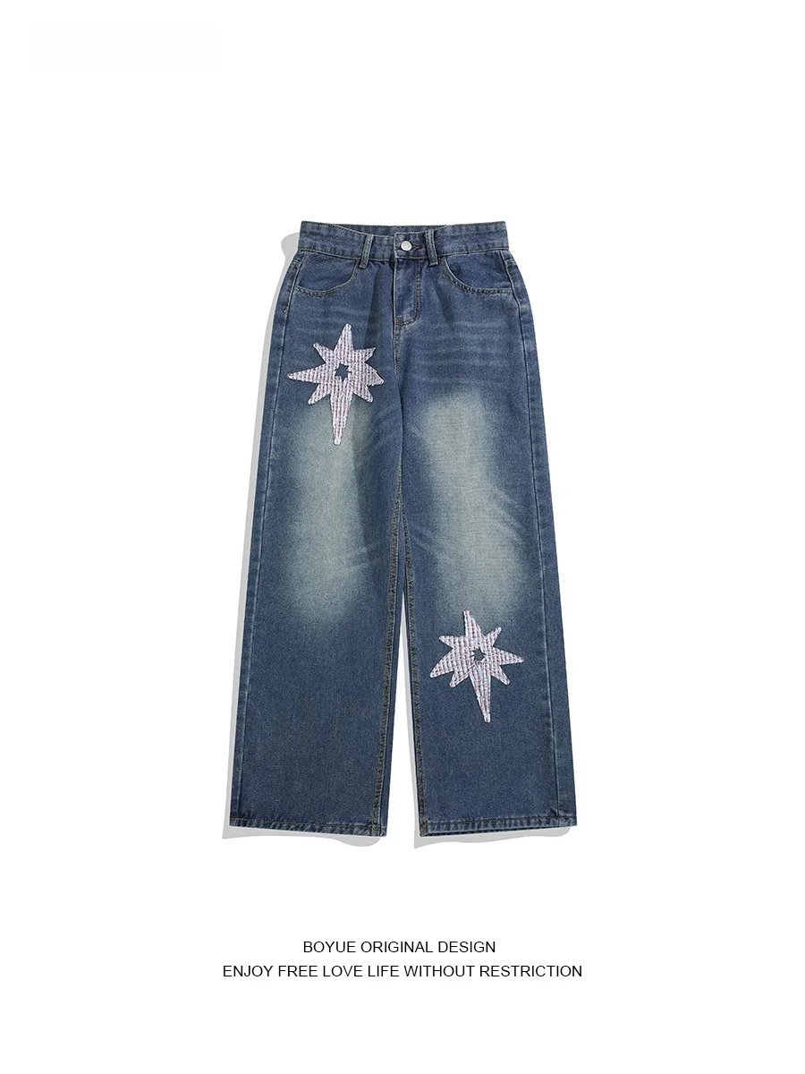

Мужские джинсы Boyue в американском ретро-стиле с вышивкой, повседневные, приталенные, длинные, молодежные, модные, прямые штанины