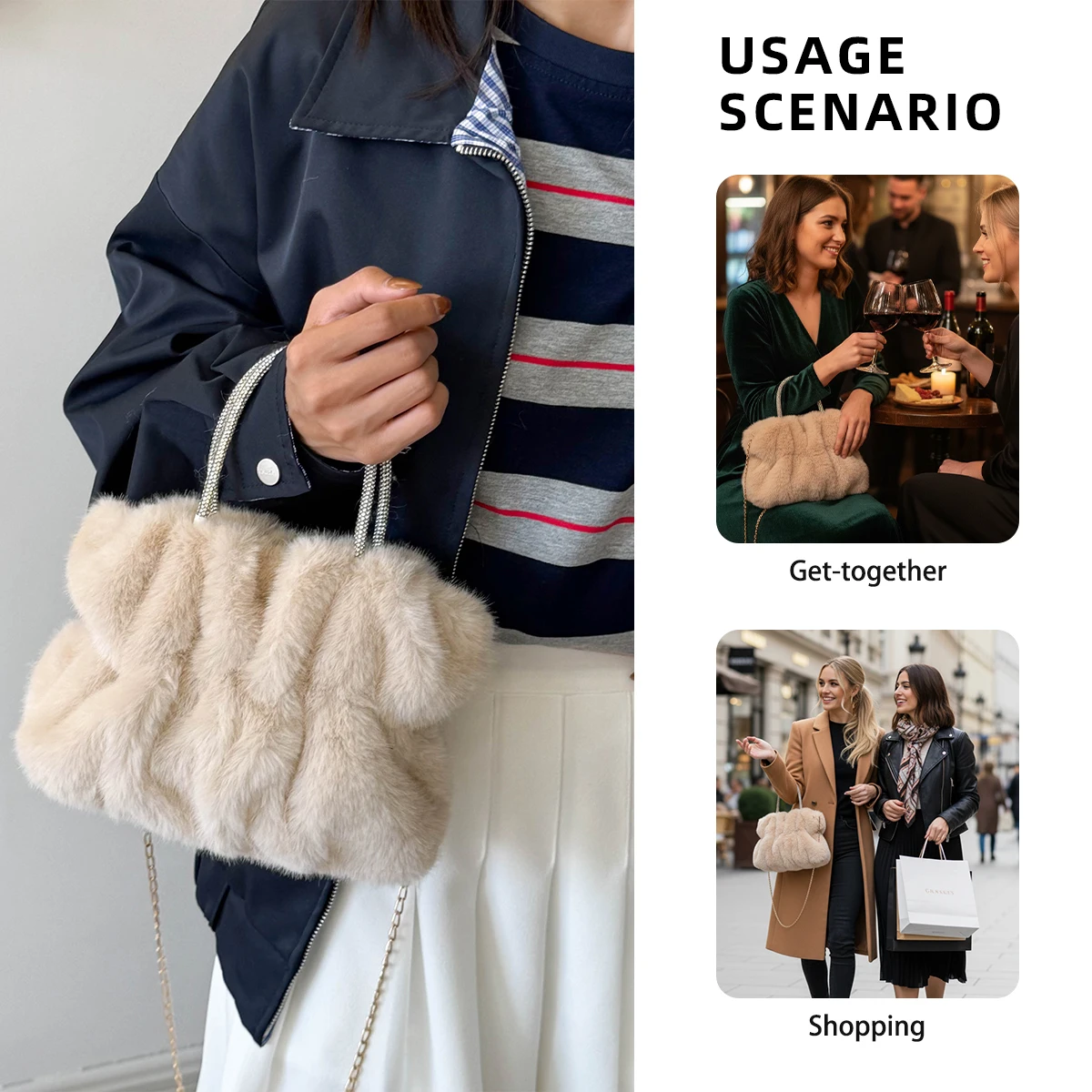 

Hand-Held Plush Small Bag for Women 2025 New Trendy Fashion Fluffy Cloud Bag with a High-End Feel, Chain Shoulder Crossbody Bag for Autumn and Winter Commuting