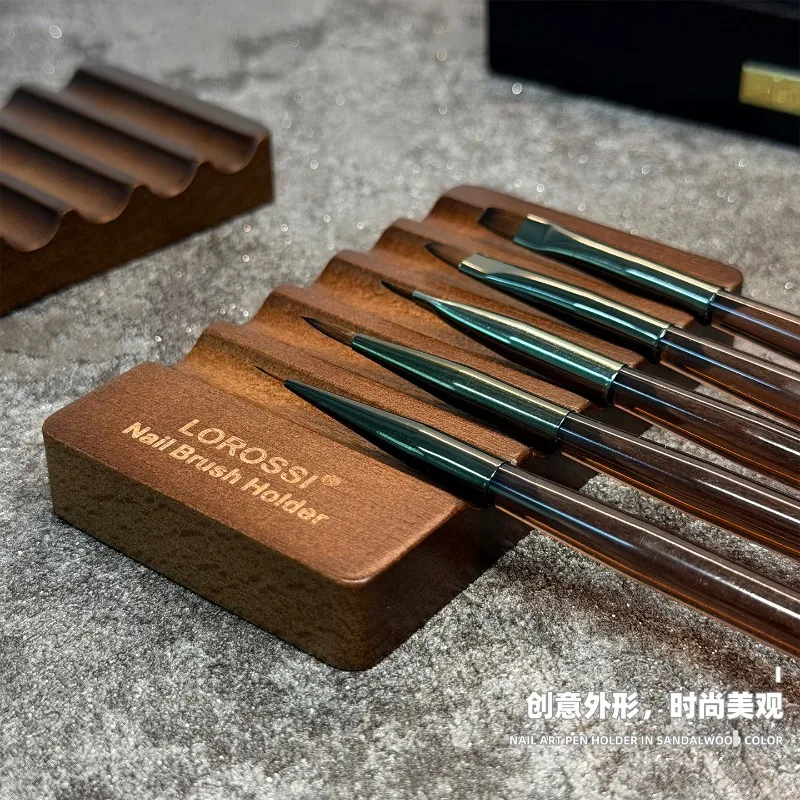 Walnut Wood Pen Holder 6 Slots Groove Organizer Multi-functional Nail Art Brush Rack Desktop Storage Stand