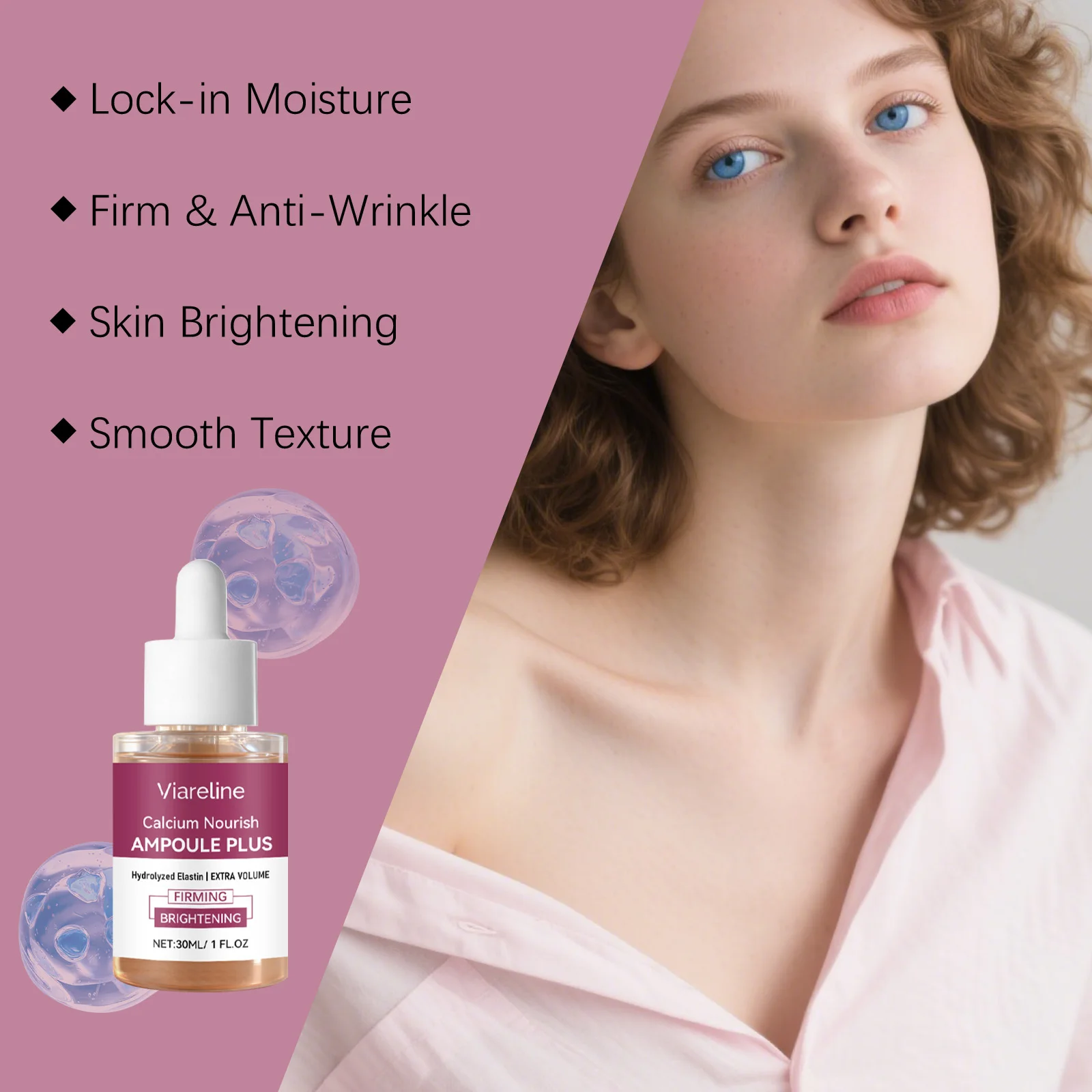 Viareline Moisturizing Skin Ampoule Essence Korean Calcium Volume Moisturizer Pore Firming Essence Daily Facial Skin Care Serum