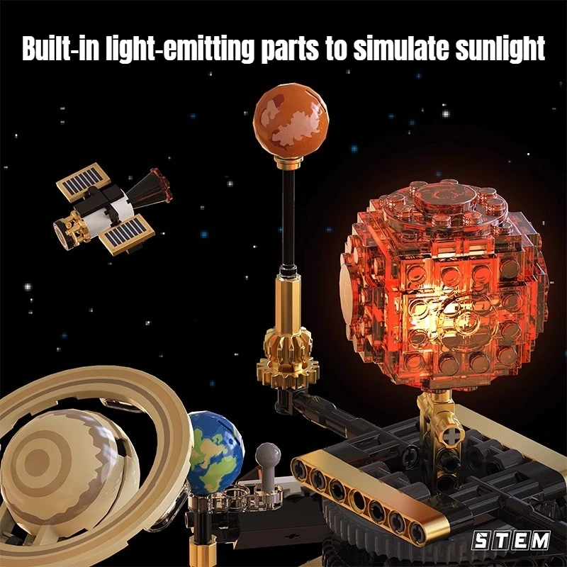 Kit di blocchi di costruzione per esplorazione spaziale del sistema solare 3D Giocattolo STEM con luci a LED Modalità manuale elettrica Puzzle Regalo per adolescenti e adulti