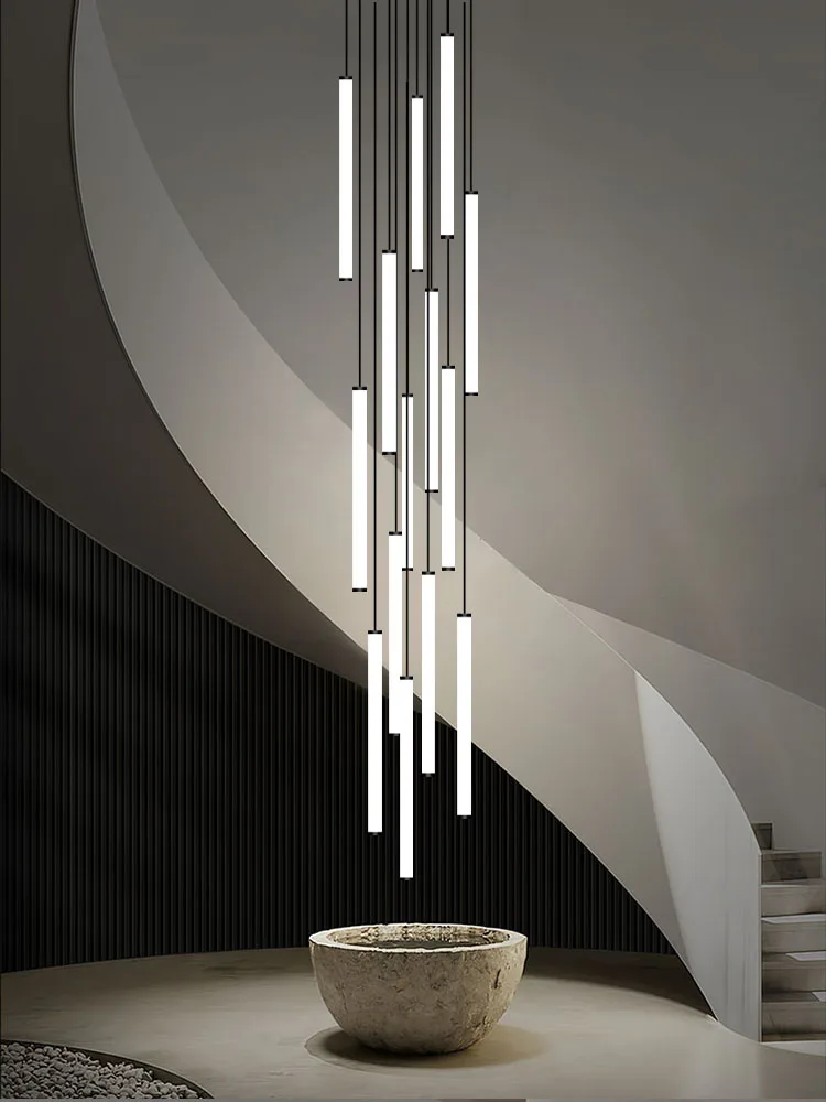 

Modern chandelier Loft Black Suspension Light Villa Pendent Lamp Ceiling Lamps for Living Room Acrylic Staircase Chandeliers