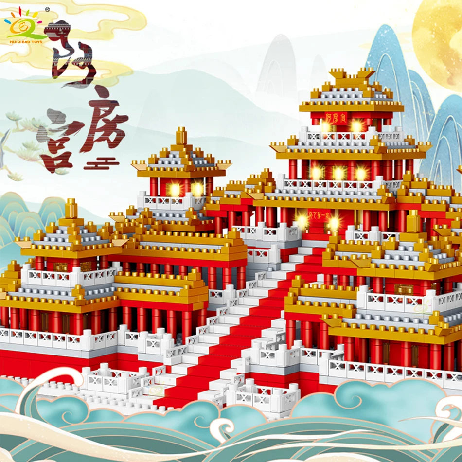 

HUIQIBAO 2600pcs Epang Palace Model Building Blocks Micro City Historical Architecture With Light Street View Bricks Kids Toys