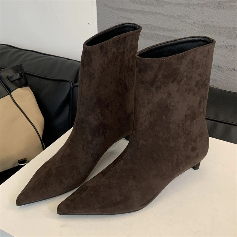 Eilyken Autumn Winter Pointed Toe Ankle Boots Women Designer Vintage Thin Low Heel Shoes Modern SHort Botas Zapatos De Mujer