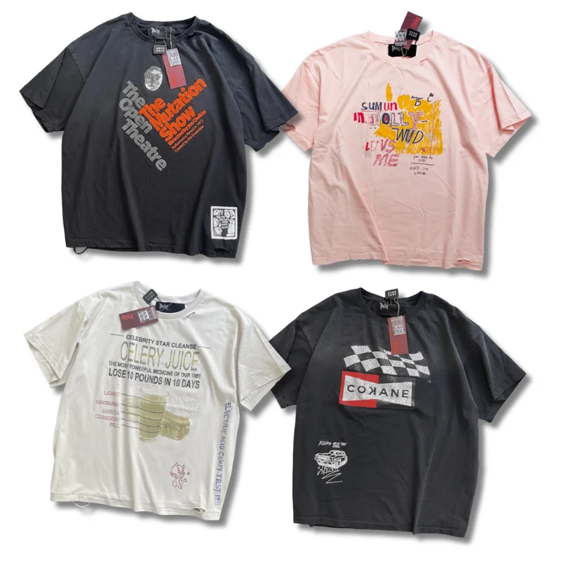 

2026ss Paly Graphic T-shirts Vintage Hip Hop Distressed Casual Round Neck Short-sleeved T-shirt Men Women Streetwear
