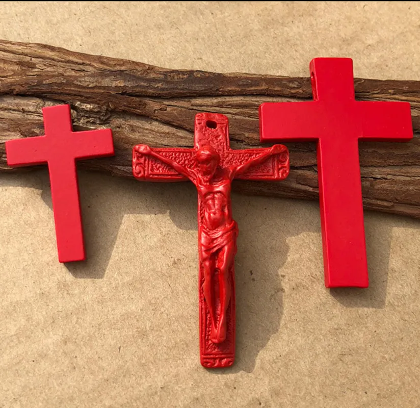 

Gothic Red Cross Jesus Pendant Necklace Natural Cinnabar Punk Amulet Men Ladies Cross Pendant Fashion Jewelry Gift