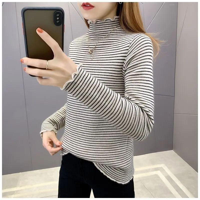 

Свитер женский полуводолазка плюс бархатный утолщенный нижний свитер осень и зима новый тонкий вязаный свитер