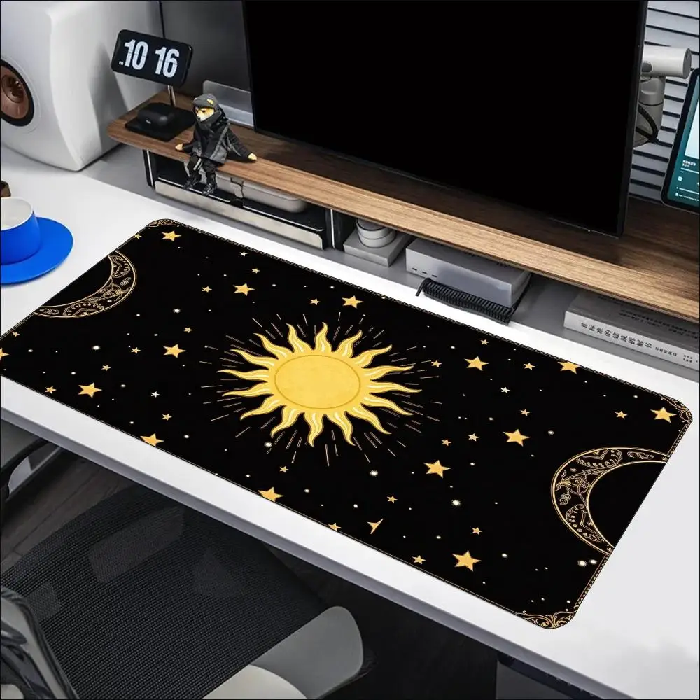 Golden Sun Moon Stars Large Gaming Mouse Pad Desk Mat Non Slip Rubber Stitched Edge Smooth for Computer Laptop Gamer Desk
