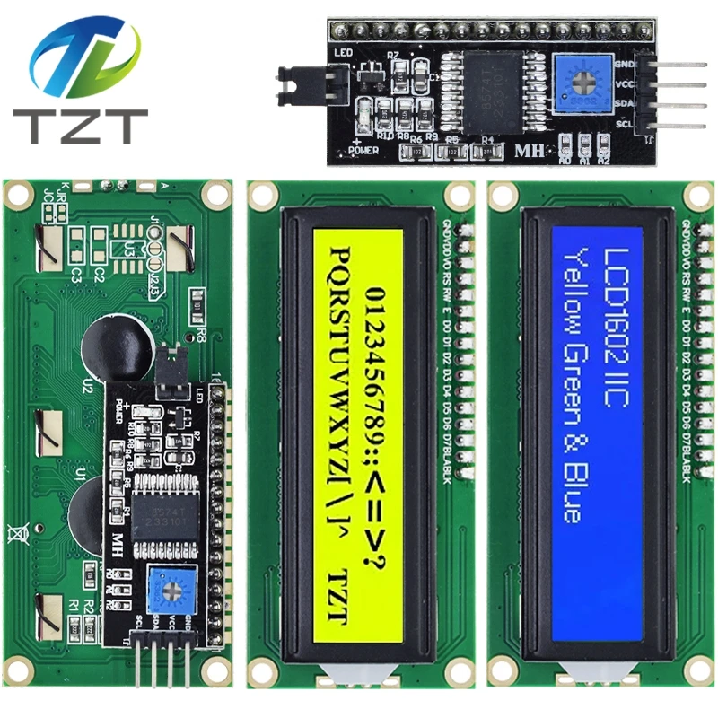 LCD1602 1602 LCD Module Blue/Yellow Green Screen 16x2 Character LCD Display PCF8574T PCF8574 IIC I2C Interface 5V For Arduino