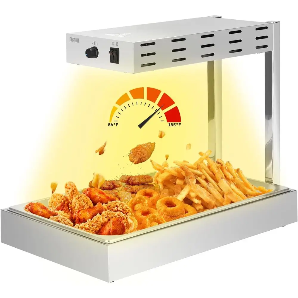 French Fry Warmer, Commercial Heat Light Food Warmer Thermostable Food Heating Lamp for Chips, Stainless Steel Free-Standing Inf