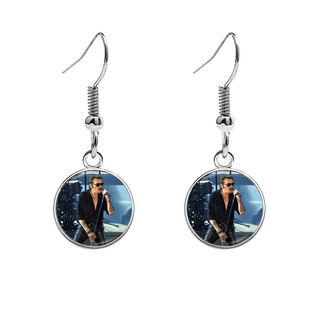 Johnny Hallyday Earrings for Women Rock Singer Glass Photo Handmade Fish Hook Earring Fashion Jewelry Gift