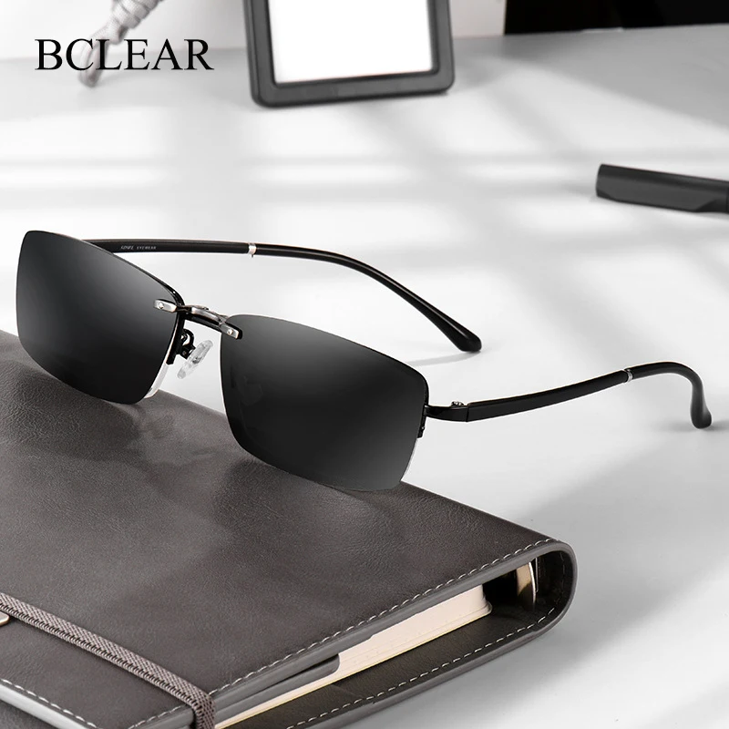 BCLEAR Fashion Optical Spectacle Frame With Clip On Sunglasses Polarized Magnetic Glasses Men Half Rim Prescription Eyeglasses