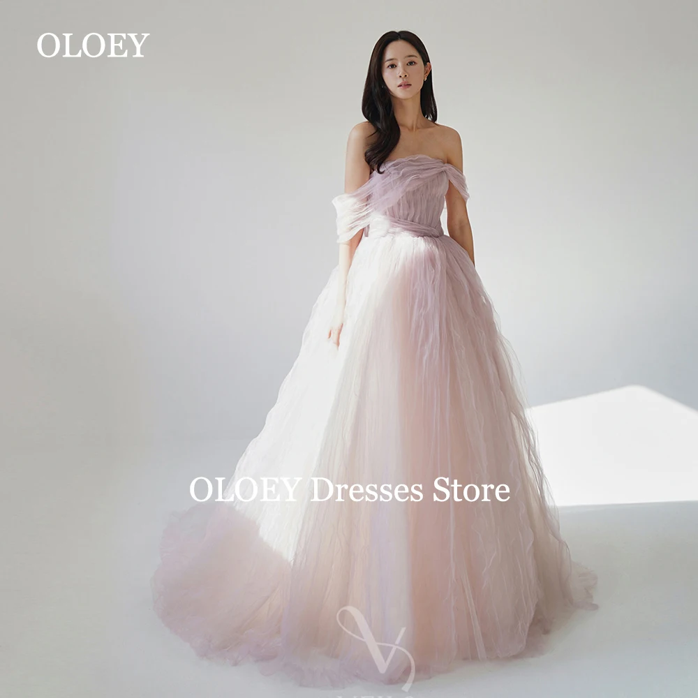 

OLOEY 2025 Pink Purple Korea Photoshoot Dresses Floor Length A-line Wedding Dresses Customized Cape Sleeves Prom Dresses Corset