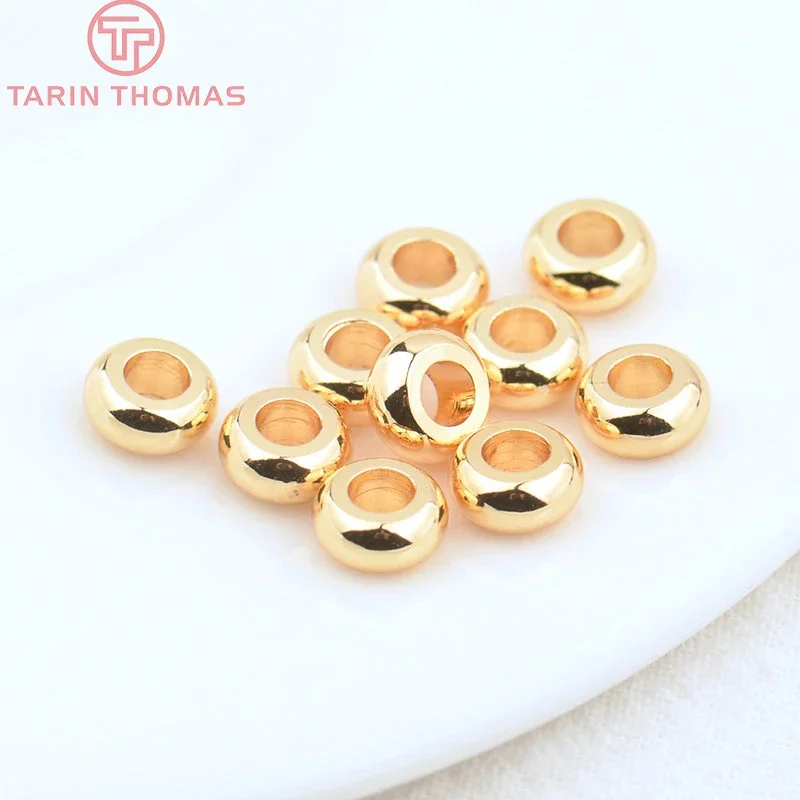 (2914) 20PCS 7x3MM Hole 3MM 24K Gold Color Brass Round Large Hole Beads Bracelet Beads High Quality Diy Jewelry Accessories