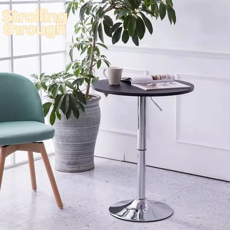 

High-Top Bar Table, Adjustable and Rotatable Round Bar Table, Simple Meeting Table, Nordic Modern Coffee Table