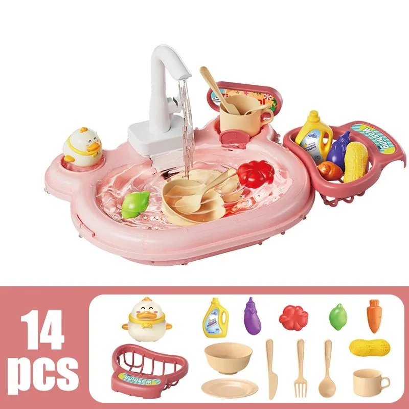 Children Puzzle Pretend Play Toys Dishwashing Basin Toys Gift Kitchen Interactive Toys 2-in-1 Slide Fishing Montessori Toys