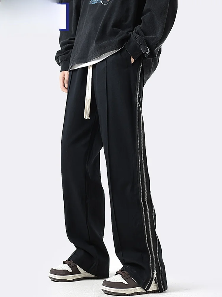 

Wassup Happy Men's Bla Sports Pants American Retro Wide Leg Casual Straight Leg Trousers Autumn Spring Summer Faion