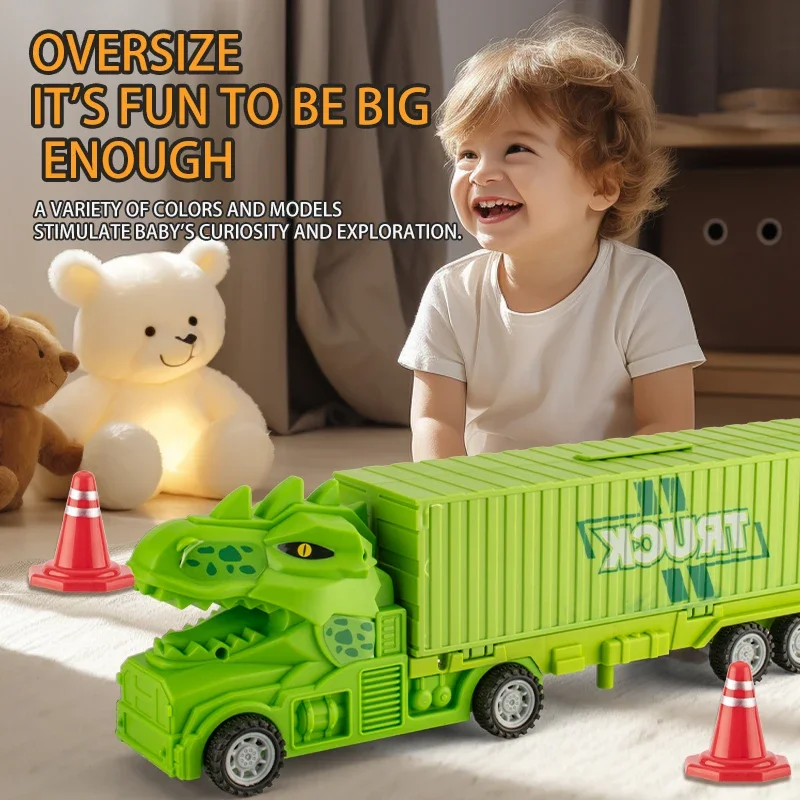 Set di auto contenitore per dinosauri di grandi dimensioni Auto ferroviaria pieghevole Auto di stoccaggio per bambini Auto per espulsione giocattolo Regalo di compleanno per ragazzo