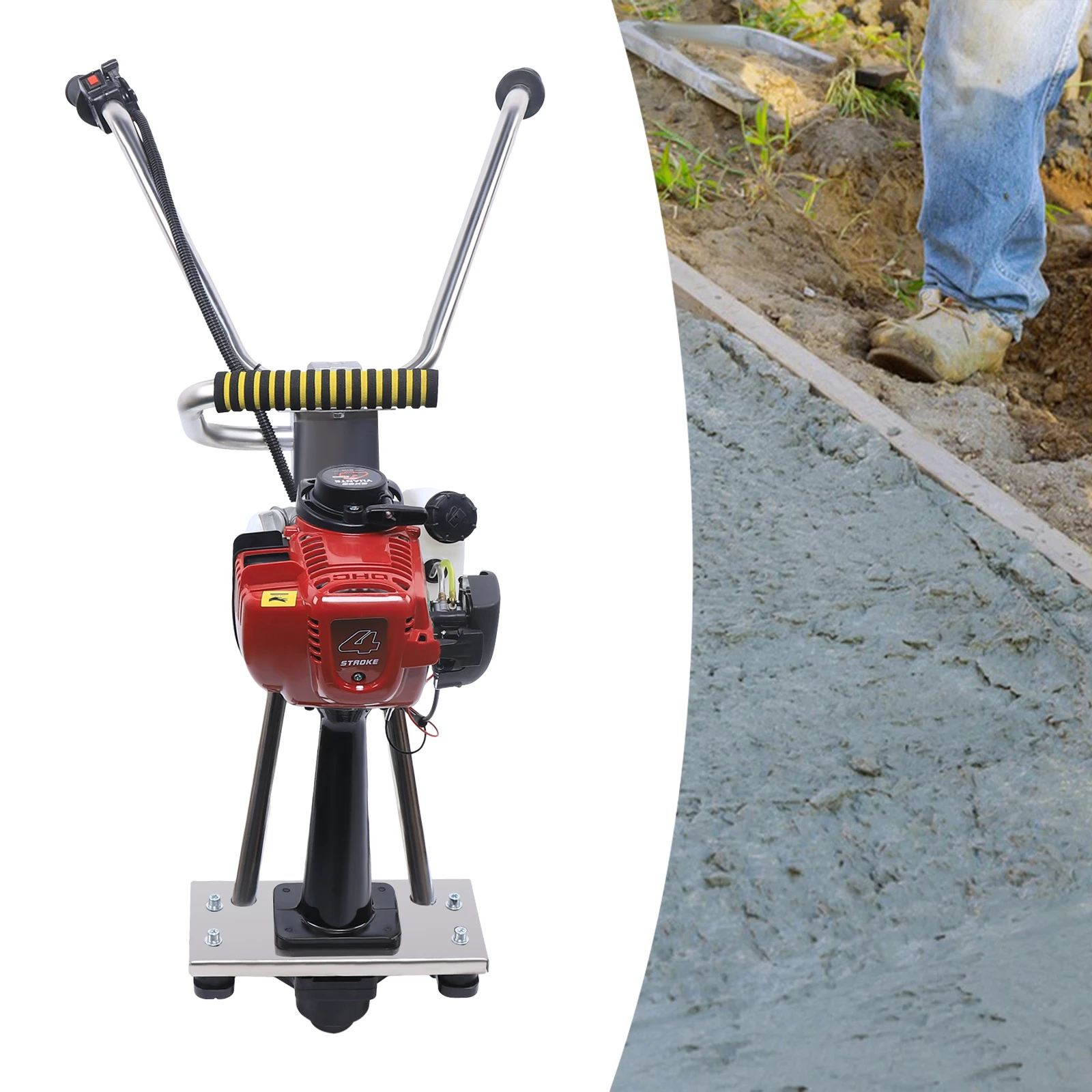 

4-Stroke 900W Air-Cooled Stainless Gas Wet Concrete Screed Power Screed Cement Body w/ Switch 35.8CC