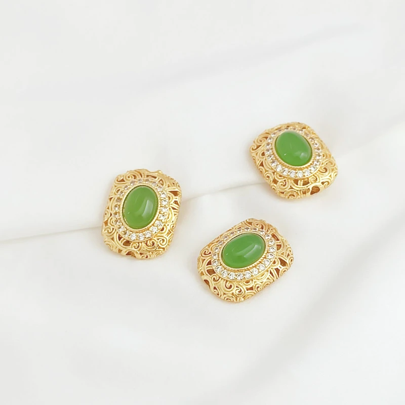 2 Pieces 14K Copper Clad Gold Inlaid Jade Rectangular Flat Bead  Handmade Diy Bracelet Necklace Beads Brass Accessories Material