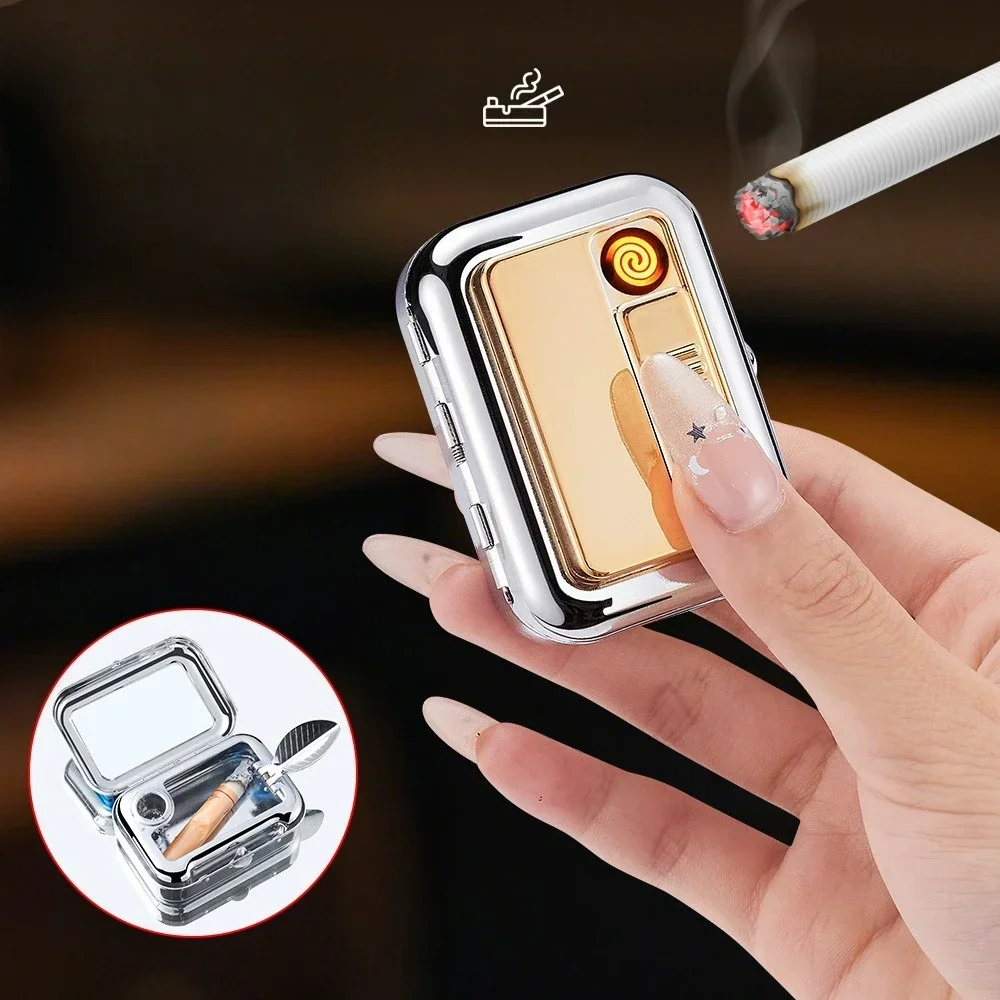 New Multifunctional Cigarette Case Charging Tungsten Wire Lighter Mini Portable Ashtray Cigarette Accessories Men's Gift