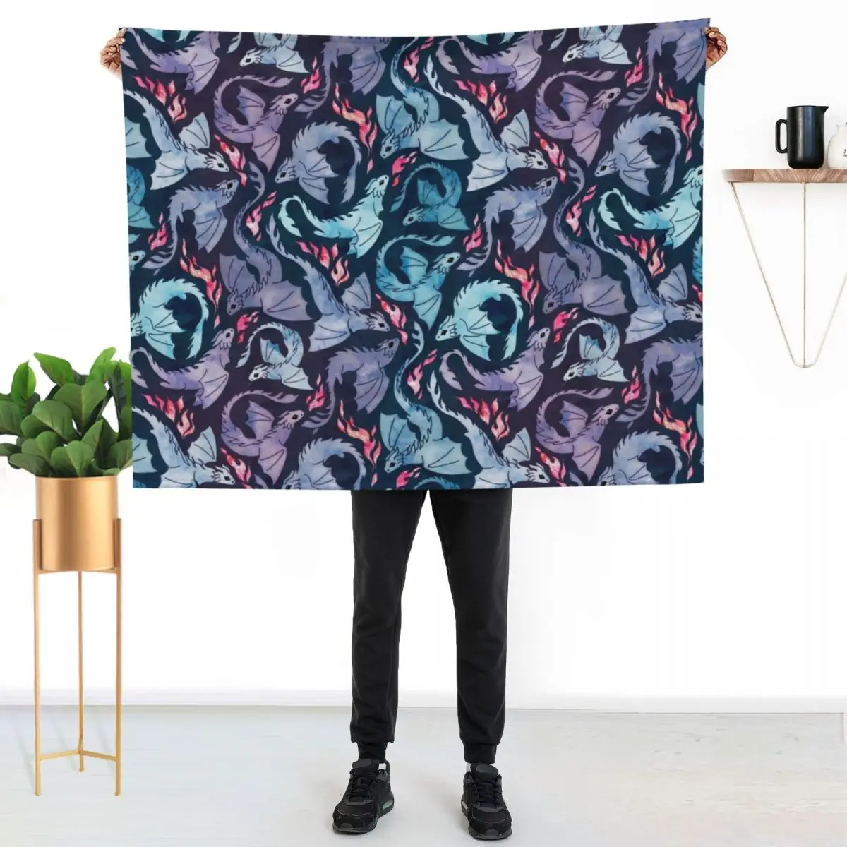 Dragon fire dark turquoise and purple Throw Blanket Soft Beds Luxury Designer Soft Plush Plaid Moving Large Blankets